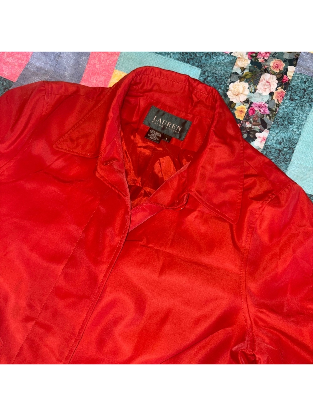 Lauren Ralph Lauren Vintage Red Polyester Trench Coat, Woman’s Size Large
